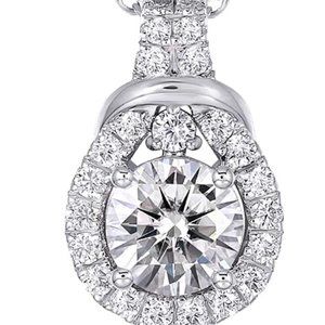 1ct Moissanite Halo 6.5mm G-H-I color Pendant Necklace